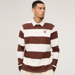 Regular Fit Stripe Long Sleeve Rugby Polo